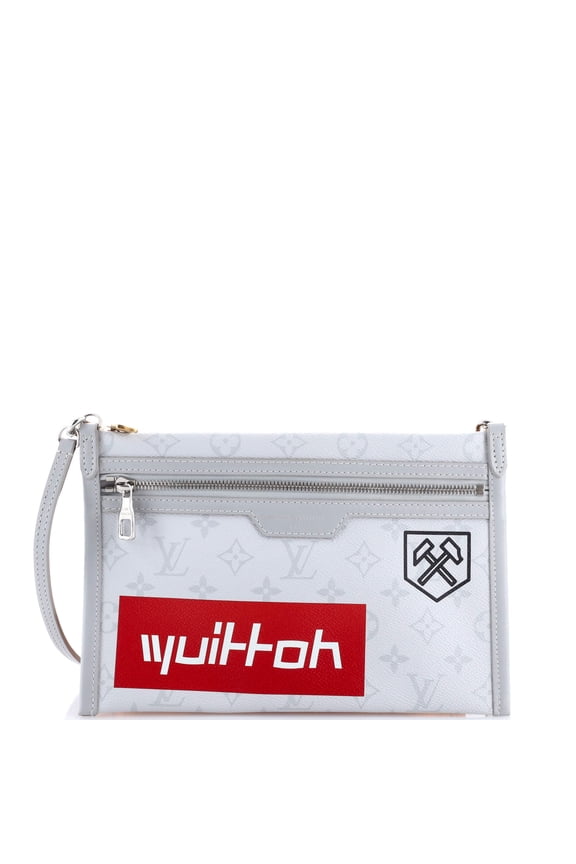 Pre-Owned Double Flat Messenger Bag Limited Edition Logo Story Monogram Canvas and Denim By Rebag