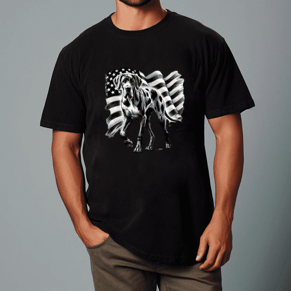 Great Dane Flag with Patriotic Dog Graphic Unisex Tee,S- 5XL
