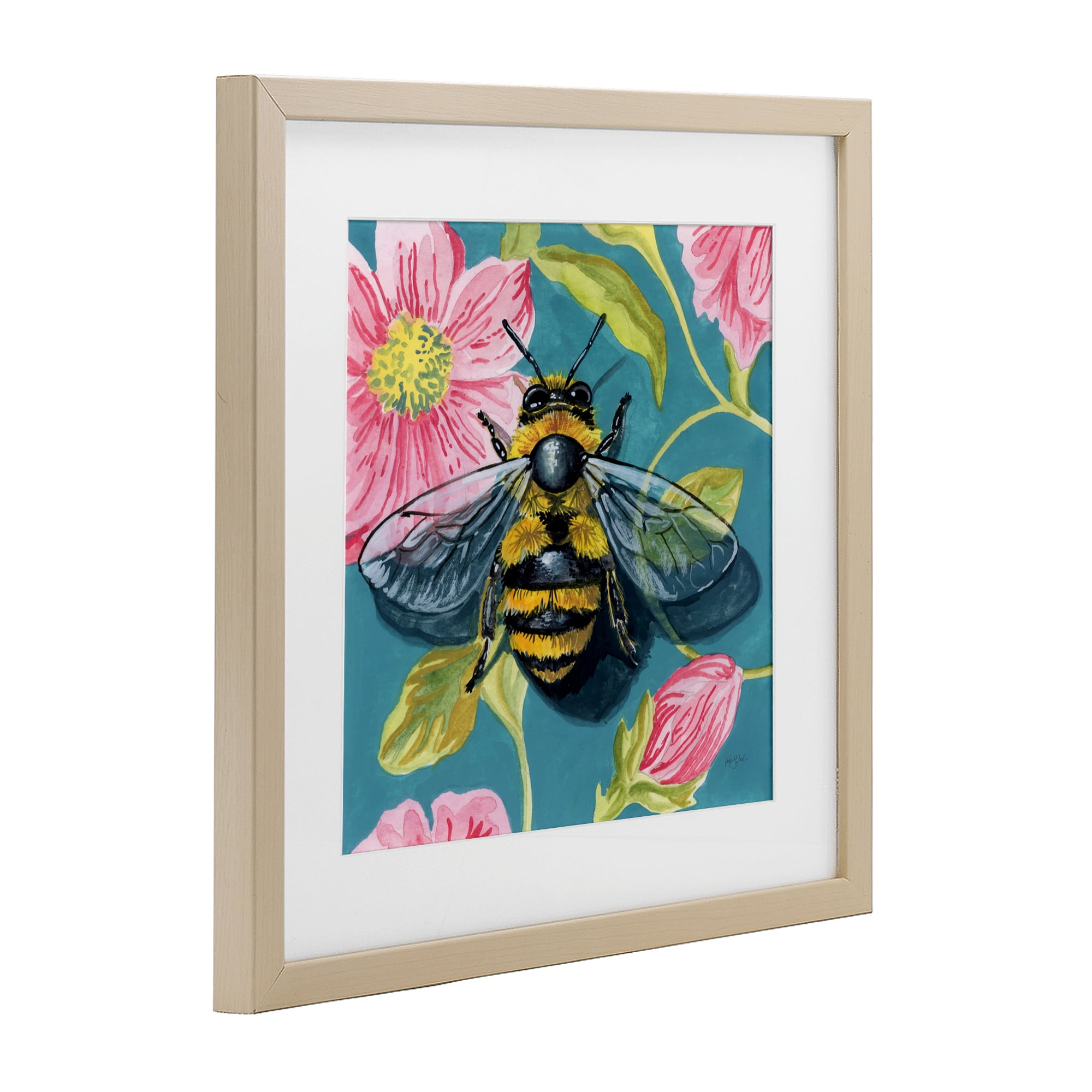 Stupell Industries Fuzzy Bee On Floral Pattern Birch Framed Print Under Glass, design by Kate Jarvik Birch