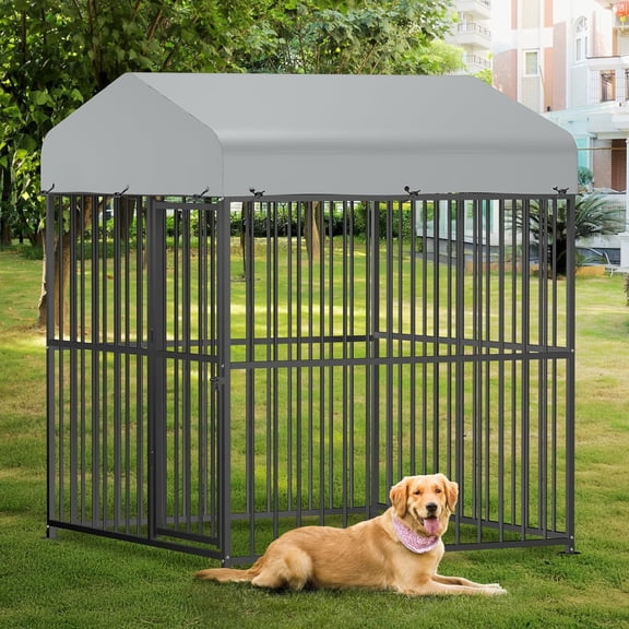 6 x 6 x 6 Ft Large Outdoor Dog Kennel, Heavy Duty Outside Dog Run Enclosure with UV & Waterproof Cover, Dog Pen House Pet Playpen with Thickened Bars & Secure Lock for Small to Large Dogs