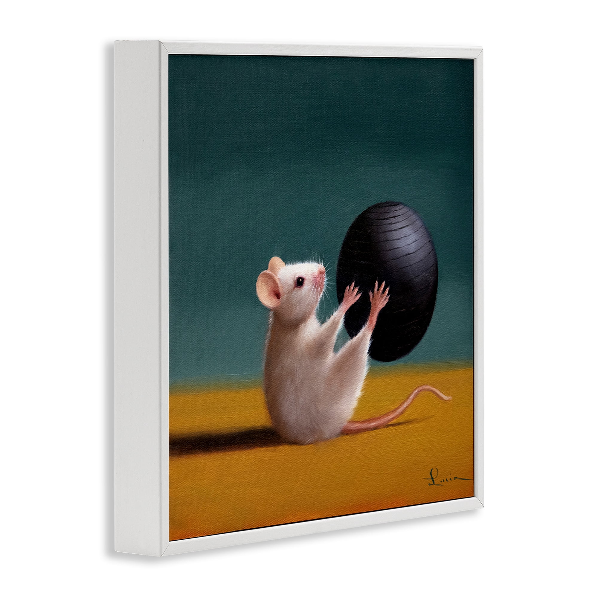 Stupell Industries Mouse with Exercise Ball Animals & Insects Painting White Framed Art Print Wall Art, 24 x 24