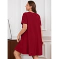 thumbnail image 7 of SHOWMALL Nightgowns for Plus Women Soft Short Sleeve Pajama Dress with Pockets for Sleep NightWine Red 1X, 7 of 7