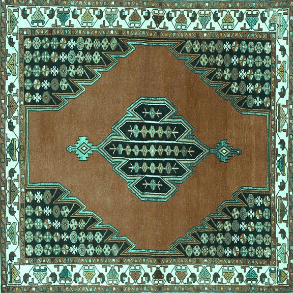 Ahgly Company Indoor Square Persian Turquoise Blue Traditional Area Rugs, 7' Square