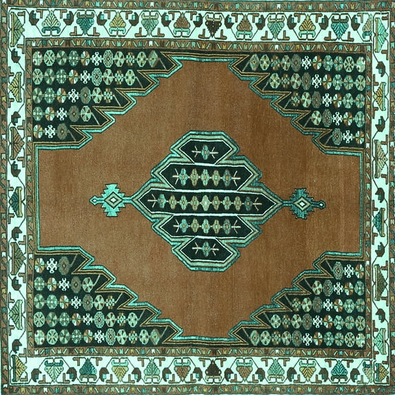 Ahgly Company Indoor Square Persian Turquoise Blue Traditional Area Rugs, 4' Square