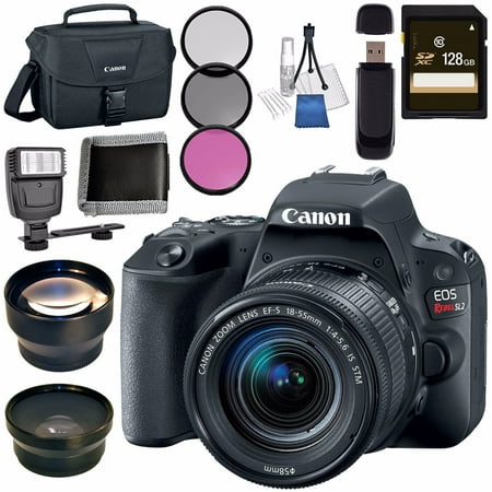 Canon EOS Rebel SL2 DSLR Camera with 18-55mm Lens (Black) + 128GB SDXC Card + Universal Slave Flash Unit + Canon 100ES EOS Shoulder Bag + Card Reader + Memory Card Wallet
