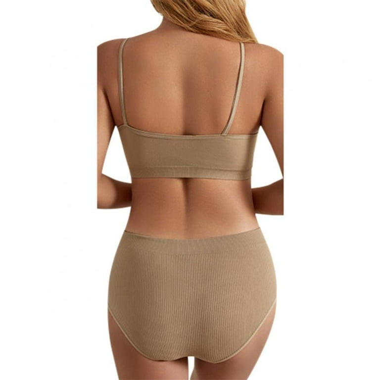 Women Seamless Bra Panties Underwear Set V-Neck Striped Seamless Lingerie  Panty and Bra Set 2Pcs 