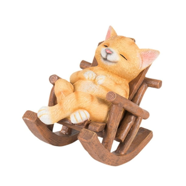 Mecedora Animal Estatua Pequeña Escultura Dibujos Animados Decorativo Micro Paisaje Gato amarillo
