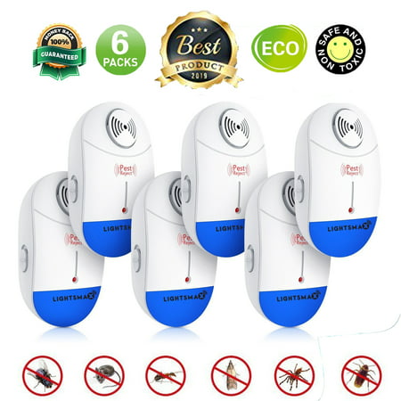 6 PKS [2018 NEW UPGRADED] LIGHTSMAX - Ultrasonic Pest Repeller - Electronic Plug -In Pest Control Ultrasonic - Best Repellent for Cockroach Rodents Flies Roaches Ants Mice Spiders Fleas (Best Pest Control For Cockroaches)