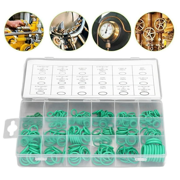EOTVIA Green O Ring Kit,O Ring Assortment,270Pcs Green O Ring Kit Rubber Wear Resistant O Rings Sealing Assortment Set For Automobile