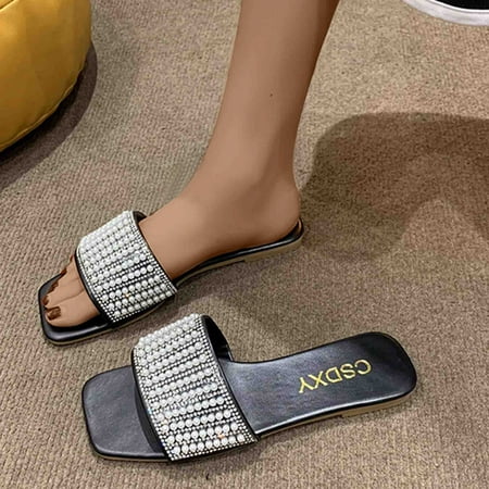 

lulshou Womens Sandals Women s Flat Sandals Bottomed Casual Shoes Square Toe Open Toe Slippers