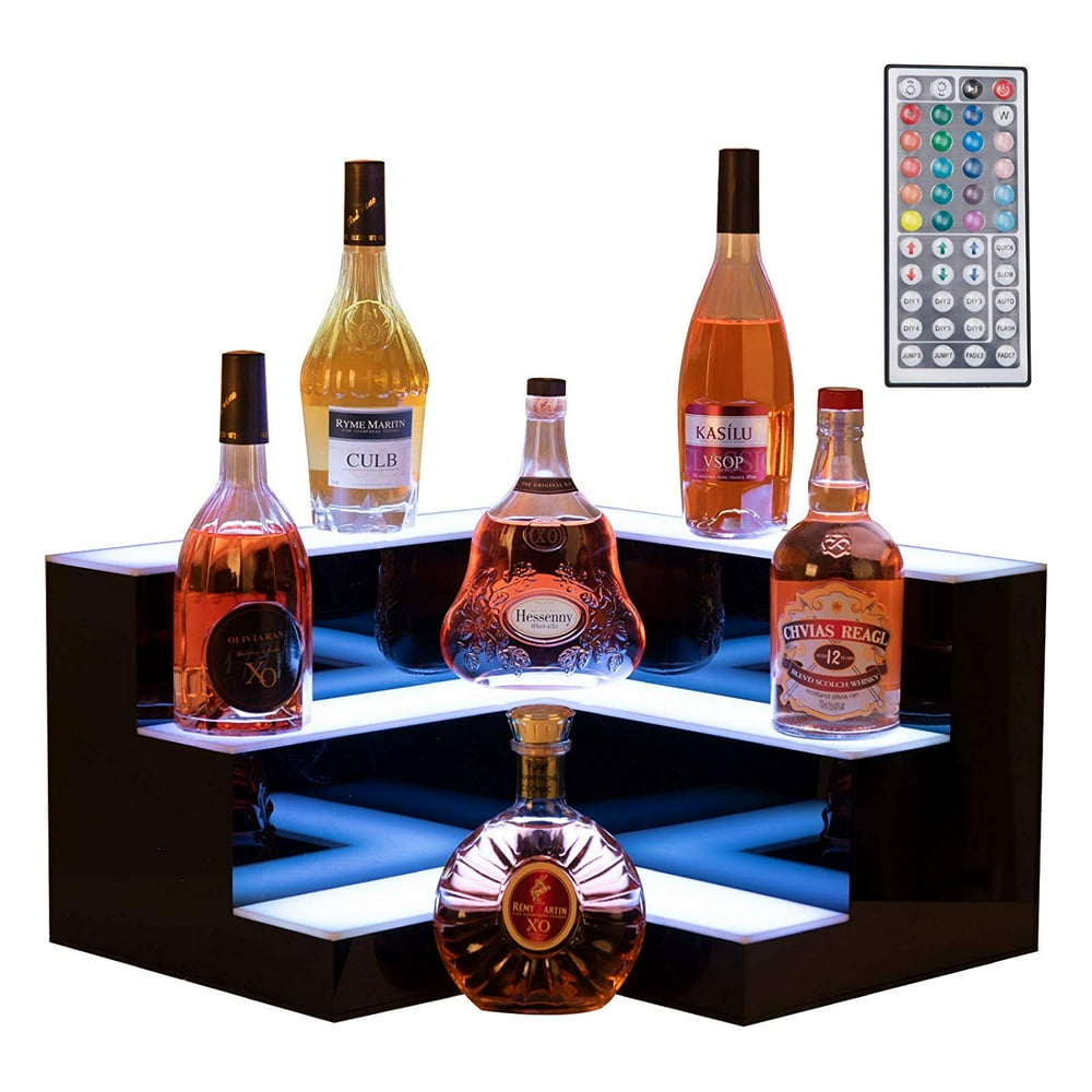 Nurxiovo LED Liquor Bottle Display 20 Inch 3 Step Corner LED Display