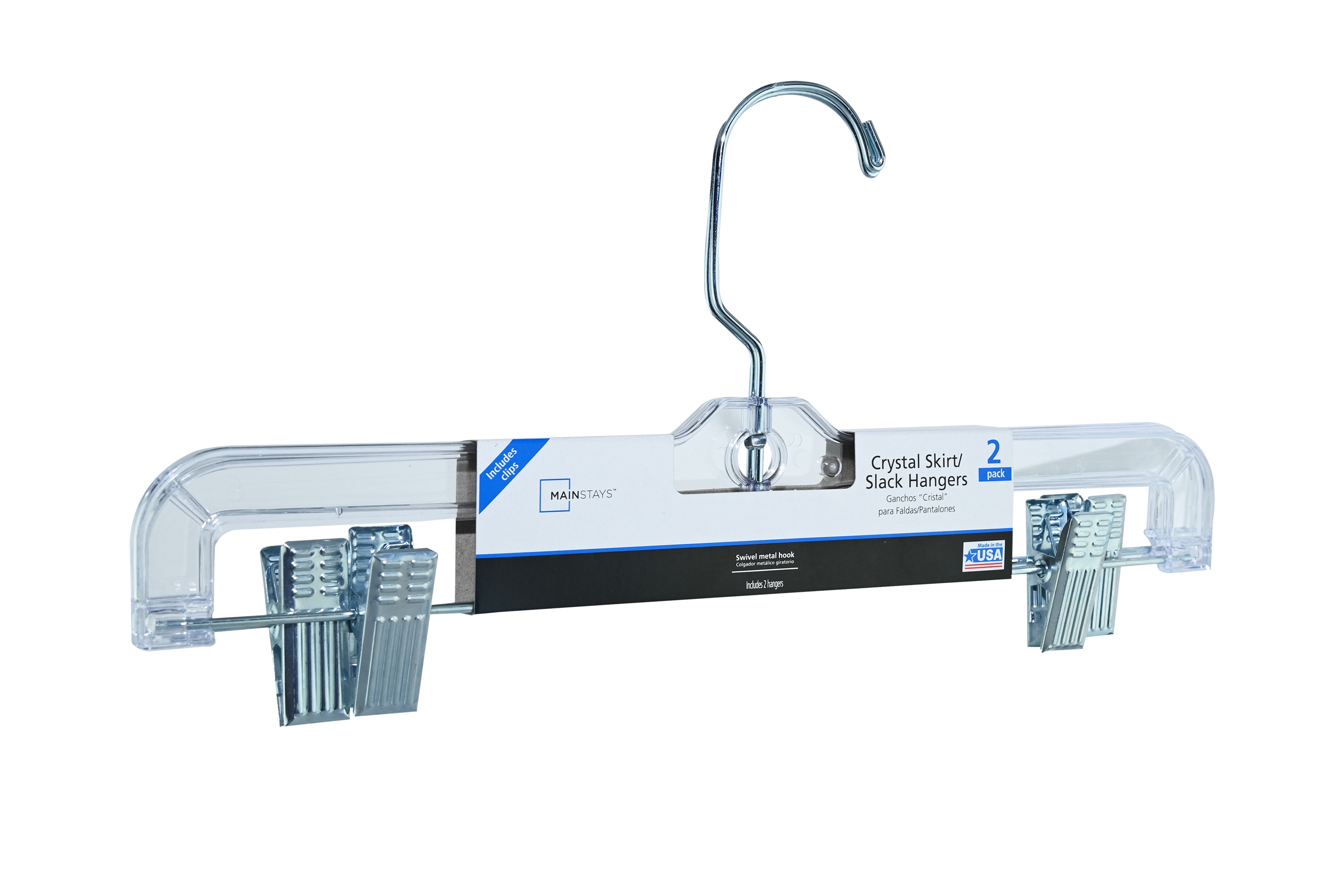 (6 pack) Mainstays Crystal Skirt/Slack Plastic Hanger with Swivel Hook, Clear, 2-Pack