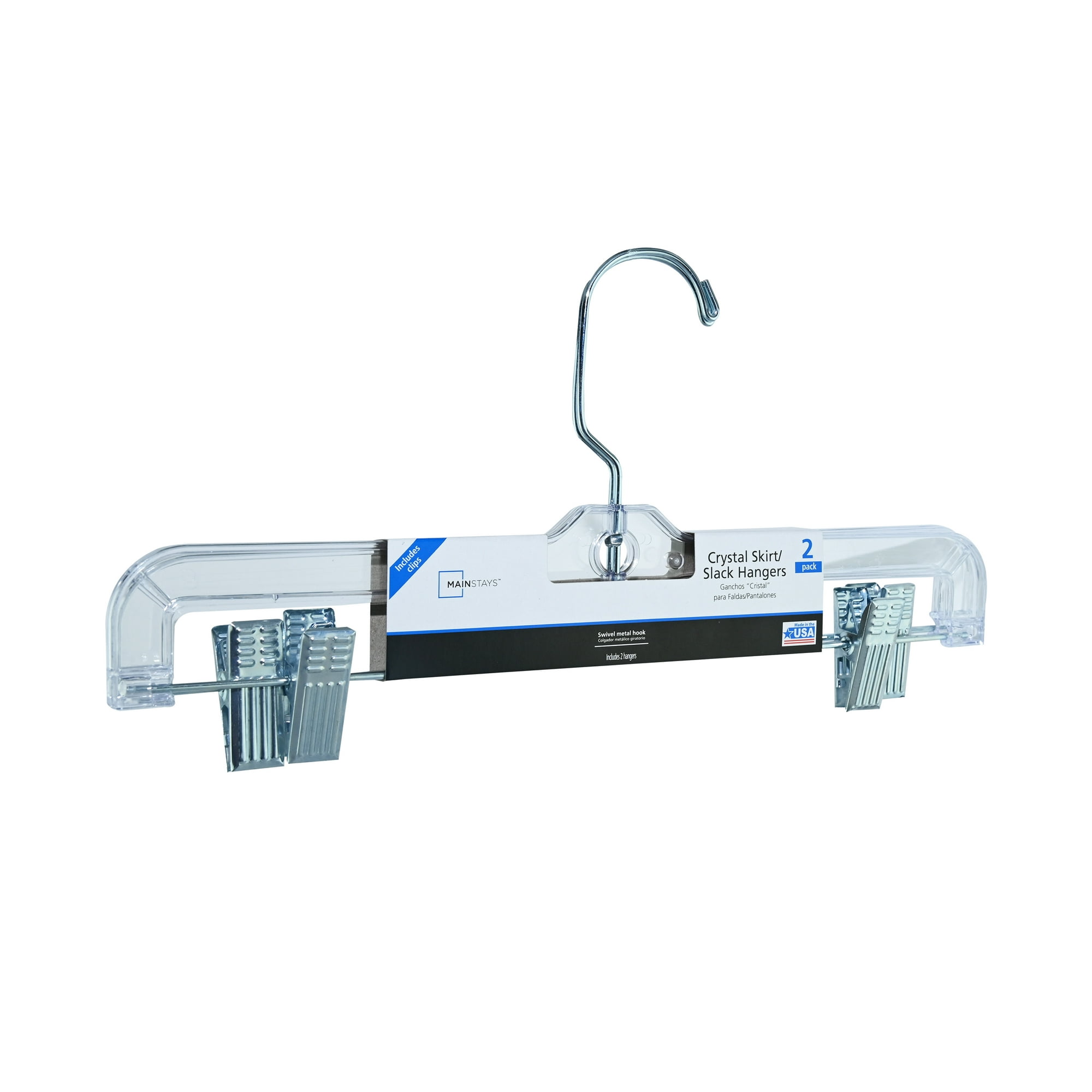 Mainstays Crystal Skirt/Slack Plastic Hanger with Swivel Hook, Clear, 2-Pack