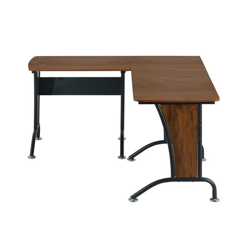 Scranton & Co Wood and Metal L-Shaped Computer Desk in Mahogany