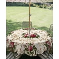 thumbnail image 3 of Outdoor Tablecloth with Umbrella Hole Zipper Boho Pink Red Floral Round Tablecloth 60" Waterproof Outside Table Cloth Farmhouse Vintage Flower Green Leaf Patio Table Cover Tablecloths for Picnic, 3 of 8