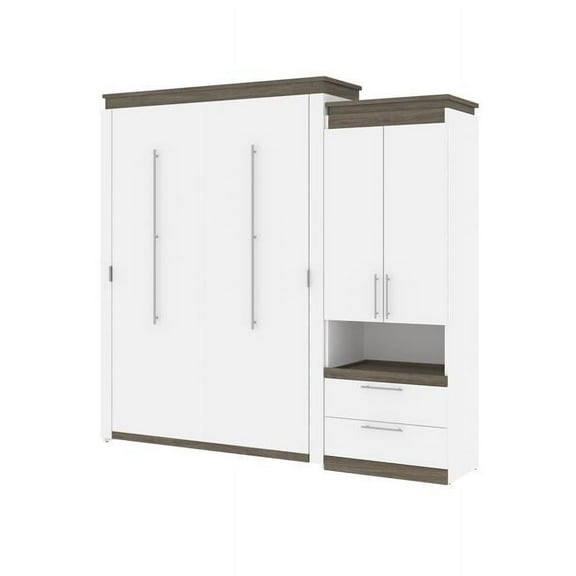 Bestar Orion 95" Queen Murphy Bed with Storage Cabinet in White