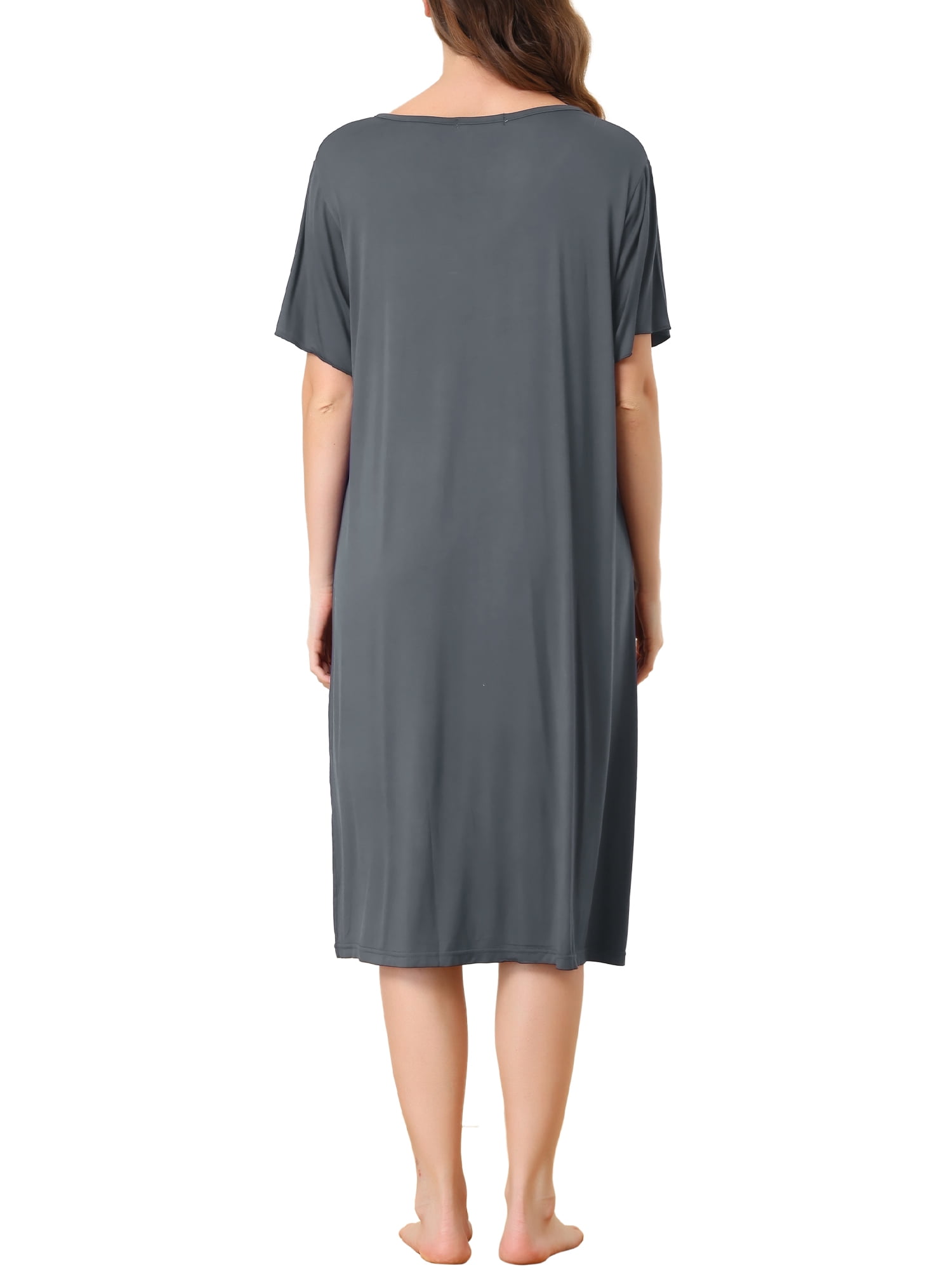 Unique Bargains Womens Modal Nightshirt Soft Button Down Short Sleeve Nightgown