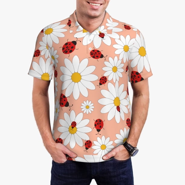Fotbe Daisy and Ladybug Camiseta Polo de Golf para Hombre con Estampado – Camisa Deportiva Transpirable con Cuello Abotonado-XX-Large