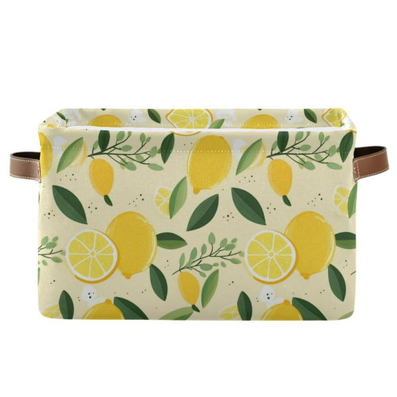 Hand Drawn Lemons Storage Bins with Handle Fabric Organizer Basket Foldable Box 1 Pack 14.2x10.2x8.3