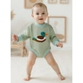 thumbnail image 3 of BemeyourBBs Newborn Baby Boy Mallard Outfit Bubble Romper Sweatshirt Spring Fall Winter Clothes Waffled Stripe Duck Embroidery Long Sleeve Jumpsuit, 3 of 8
