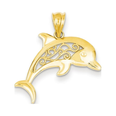 Fine Filigree - Leslies Fine Jewelry Designer 14k Yellow Gold Filigree Dolphin (23x21mm) Pendant Gift