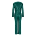 thumbnail image 5 of UPPADA Sparkly Sequin Jumpsuits for Women Dressy formal Long Sleeve Party Rompers Wrap V Neck Wide Leg Pants One Piece Outfits Green,M, 5 of 7