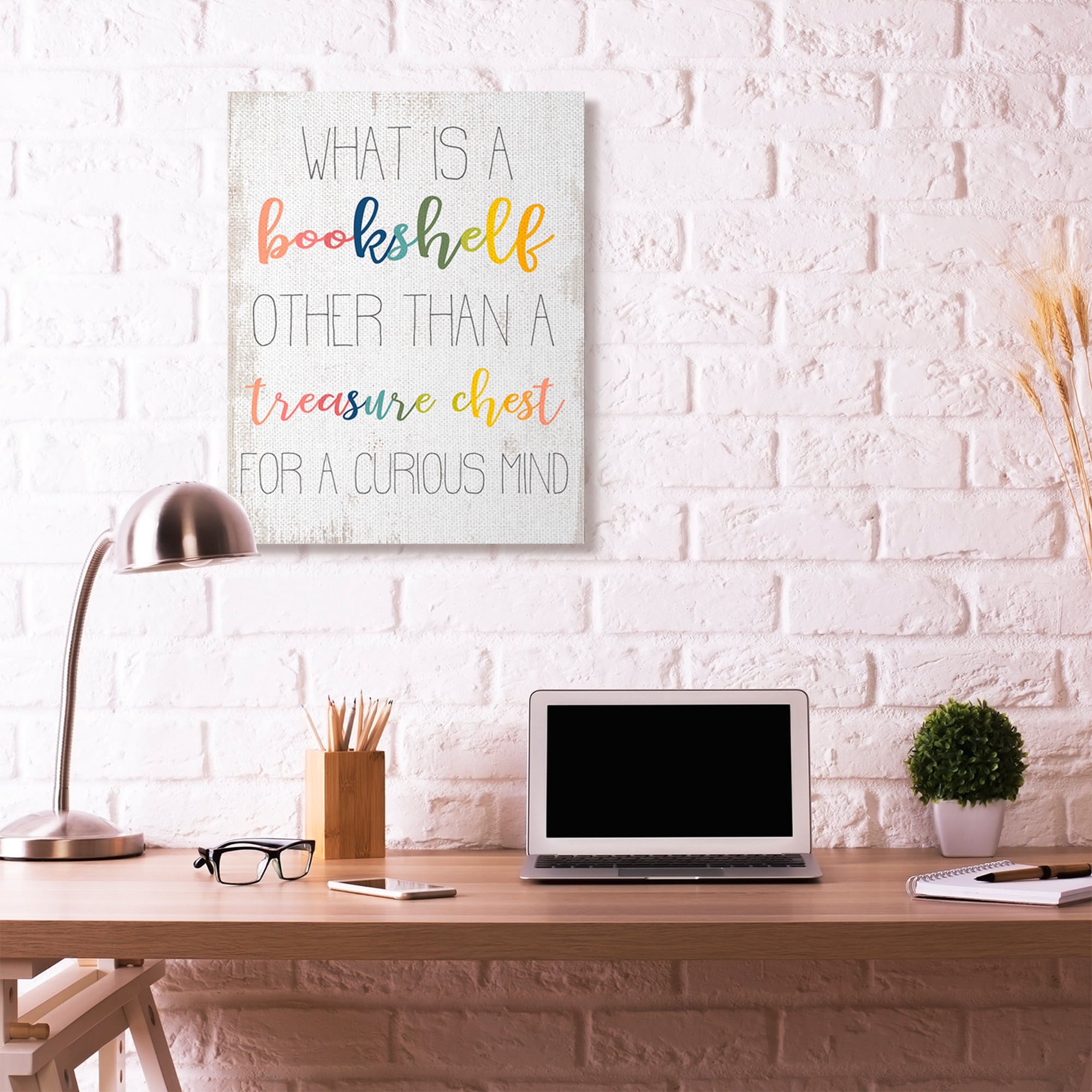 Stupell Industries Bookshelf Treasure Chest Rainbow Word Design Canvas Wall Art by Daphne Polselli