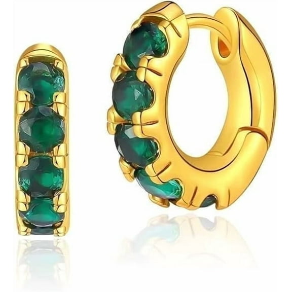 18K Gold Plated Emerald Green Hoop Earrings Zircon Jewelry for Women - Malibu Sunday