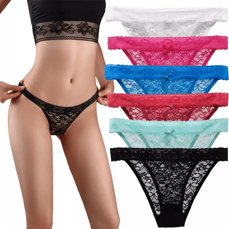 

6 Pack Women Lingerie G String Lace Underwear Sexy T-back Thong Sheer Panties (XL)