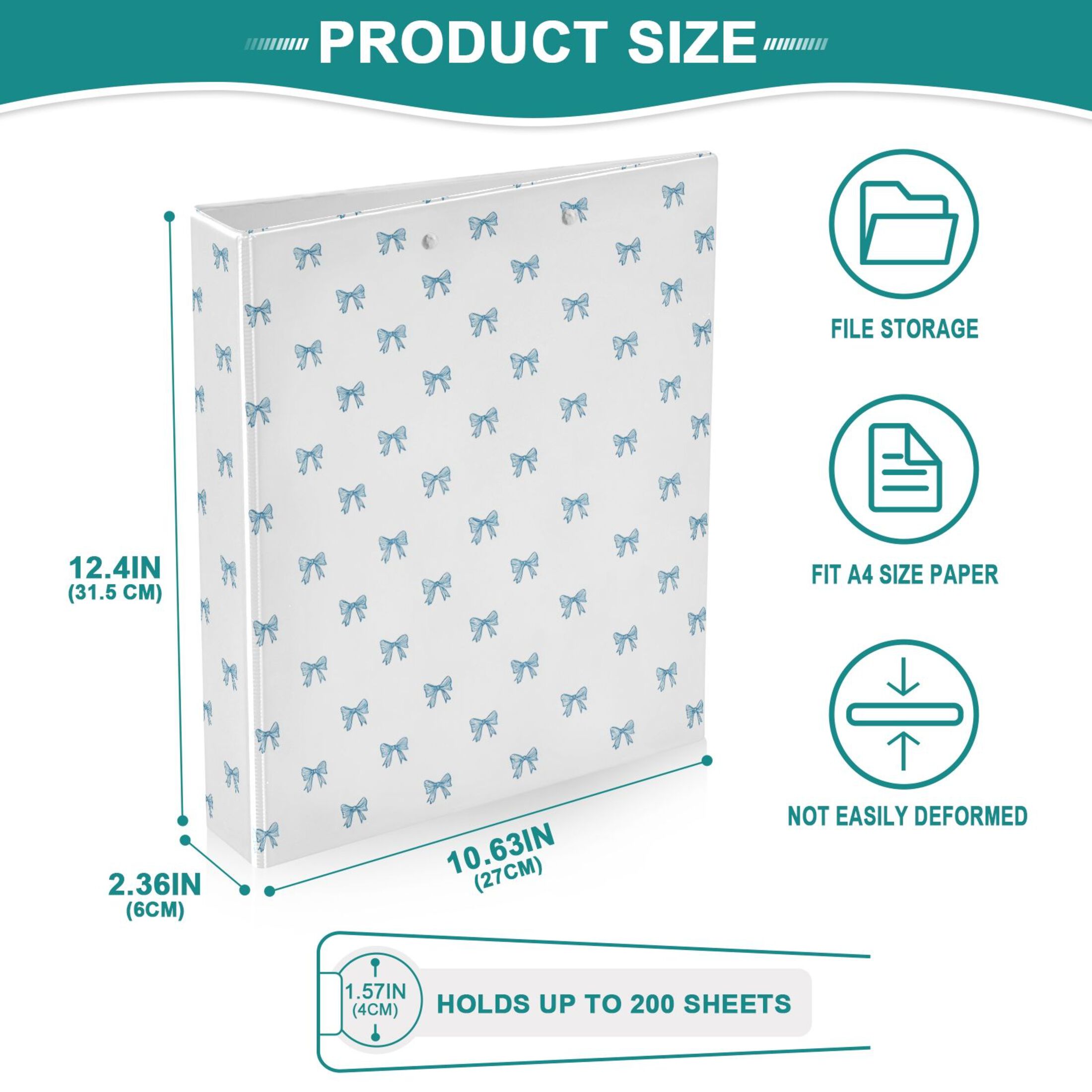 Three Ring Binder Light Blue Bow 1.5 Inch Round Binder D-Rings for Office Supplies and More