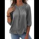 thumbnail image 2 of Camiseta de Cuello Redondo para Mujer, Blusa de Algodón de Media , Mangas 3/4, Informal, Holgada, Plisada, Básica. Gris XL, 2 of 7