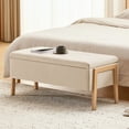 thumbnail image 3 of Furniliving Storage Ottoman Bench, Upholstered End of Bed Bench with Wood Legs, Linen Entryway Bedroom Bench, Flipping Lid Storage Bench for Living Room, Bedroom, Entryway. Beige, 3 of 10