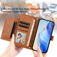 thumbnail image 3 of For iPhone 17 Pro 6.3-inch Wallet Case for Women Men Multi-Card Slots Zipper Wallet Leather Phone Case,Brown,For iPhone 17 Pro, 3 of 7
