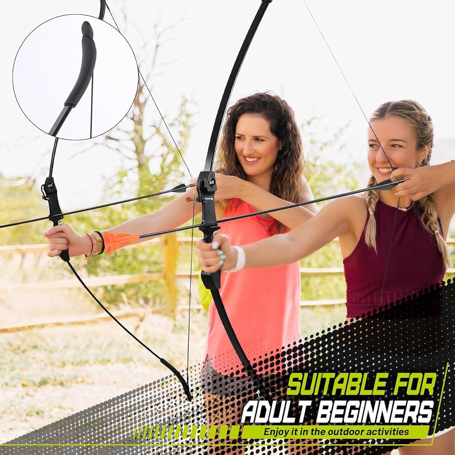 Bow and Arrow for Teens Beginners Adults Recurve Bow Set 8 Arrows 5 Target Face Archery Longbow Kit Backyard Games Gift for Outdoor Sports