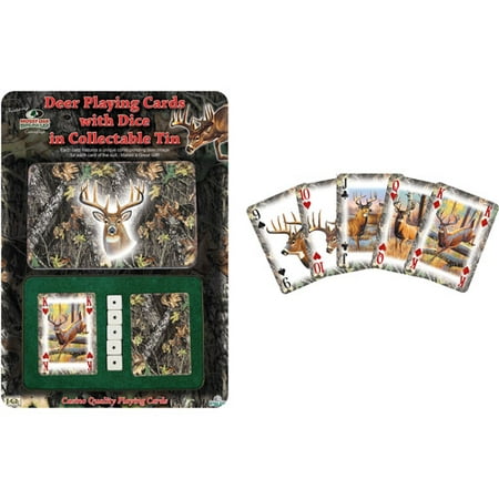 Rivers Edge Products 2-Pack Playing Cards and Dice Gift Tin, Mossy Oak Deer