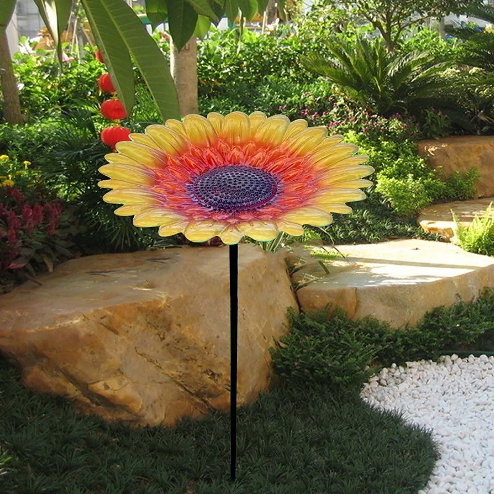 Nkmbld Statues for Yard and Garden Metal Flower Bird Bath Tub Shepherds Hook Bird Feeder Outdoor Garden Garden Garden Bird Water Feeder Bath Tray