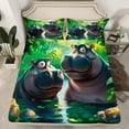 thumbnail image 2 of Feelyou Kawaii Hippos Kids Twin Sheet Sets, Cartoon Funny Animal Twin Fitted Sheet, Tropic Palm Plant Flat Sheet, Microfiber Bedroom Decor, 3pcs, 2 of 7