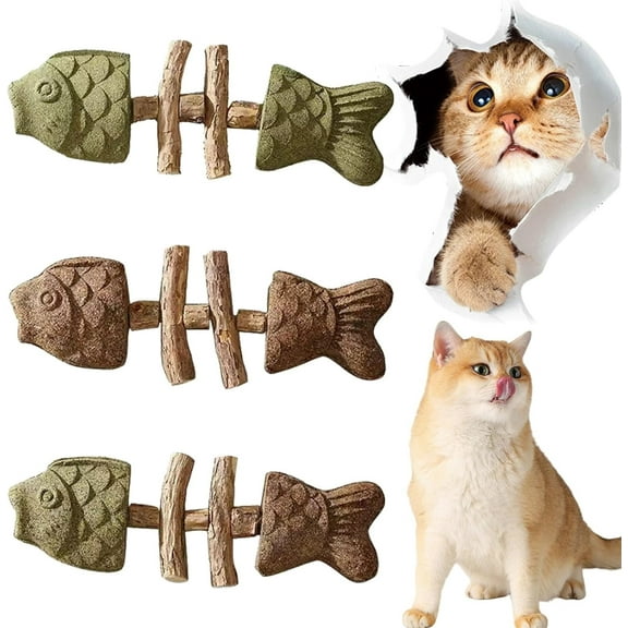 Fix Your Cat’s Dental Health, Dental Chew Toy, Creative Fish Bone Cat Toy, Wooden Catnip Teeth Cleaning Stick, Interactive Toys for Cats(3PCS-MIX)