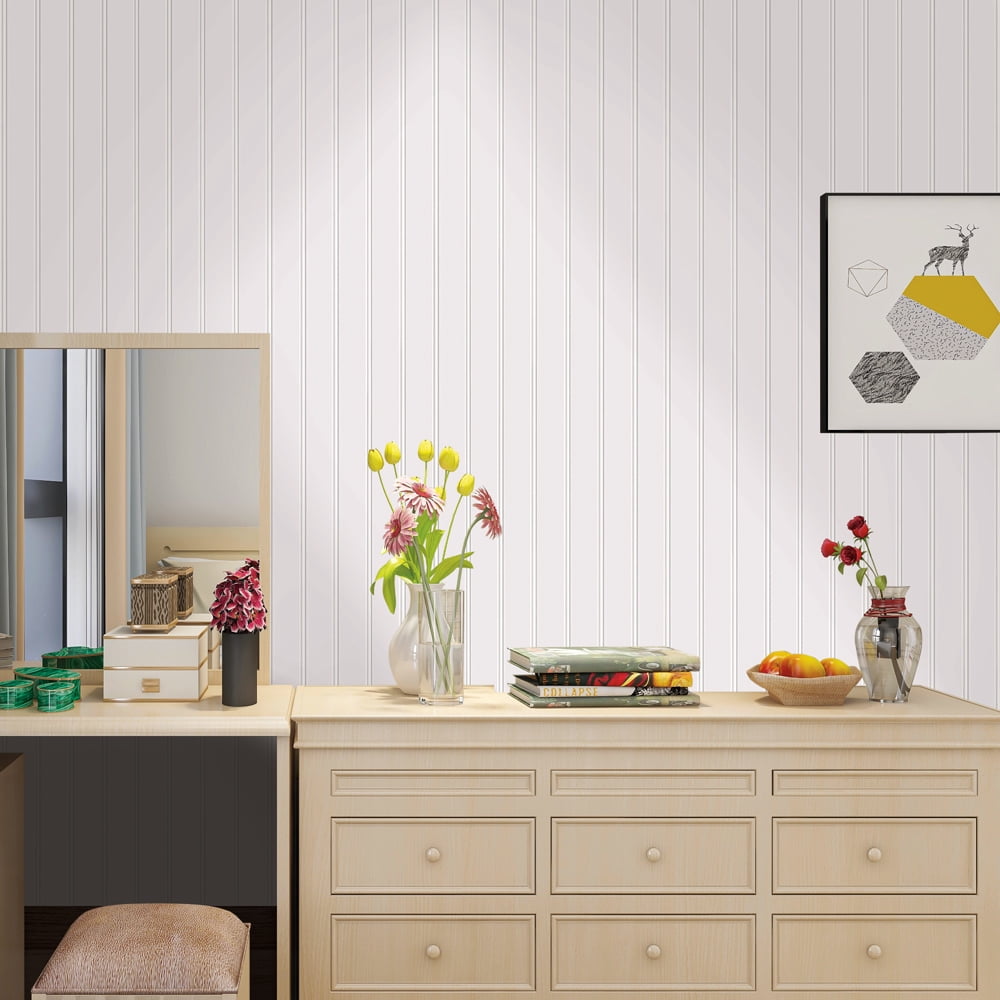 Tempaper Beadboard White Peel and Stick Wallpaper, 20.5" x 16.5'