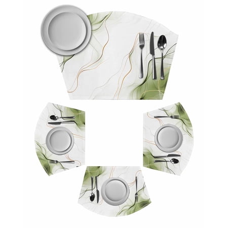 Marble Sage Green Round Placemats Set of 2, Gold White Modern Gradient Ocean Wavy Placemats for Round Dining Table Shape Wedge Placemats for Outdoor Indoor Wipeable Clean Table Place Mats