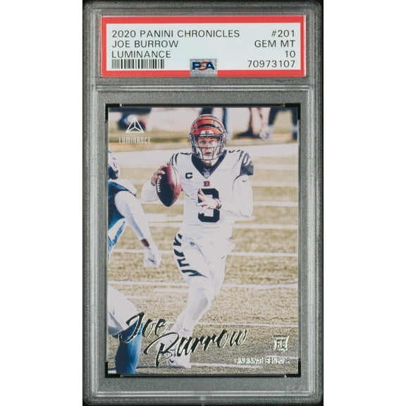 Graded 2020 Panini Chronicles Joe Burrow #201 Luminance Rookie RC Football Card PSA 10 Gem Mint