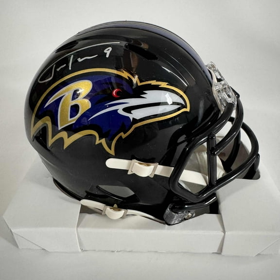 Autographed/Signed Justin Tucker Baltimore Ravens Mini Football Helmet Beckett BAS COA