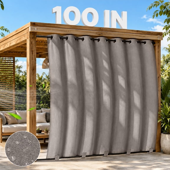 DONGPAI 100% Blackout Outdoor Curtains for Patio Waterproof Windproof, Linen Textured Outside Curtain with Top Grommet & Bottom Back Tab for Gazebo Porch Pergola, 100" x 84", Taupe, 1 Panel