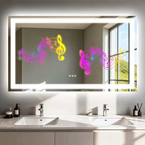 LUVODI Bluetooth LED Bathroom Mirror Rectangle Smart Backlit Wall Makeup Vanity Mirror Dimmable