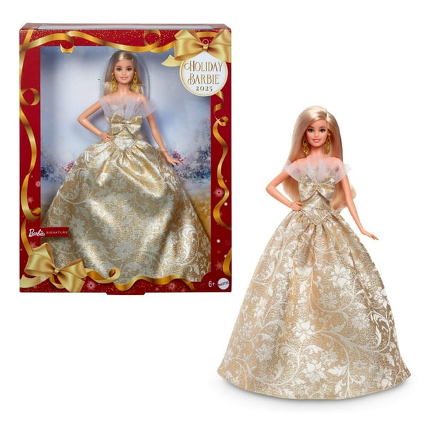 Muñeca moderna Barbie Signature 2025, rubia navideña con vestido