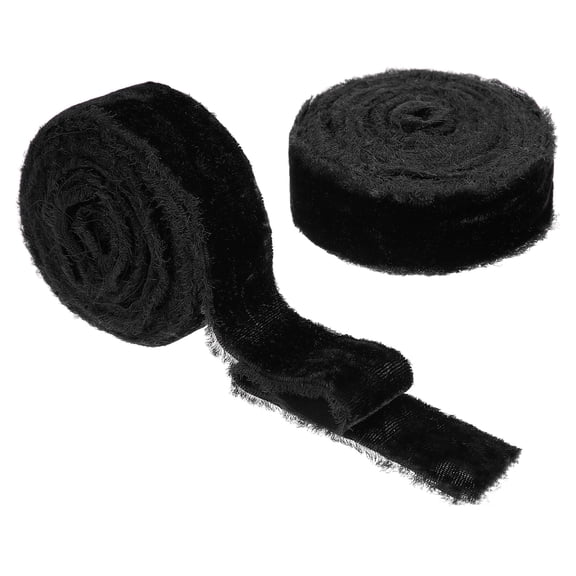 Uxcell Velvet Ribbon, Handmade Frayed Raw Edge Thick Fringe Ribbon for Gift Wrapping Black