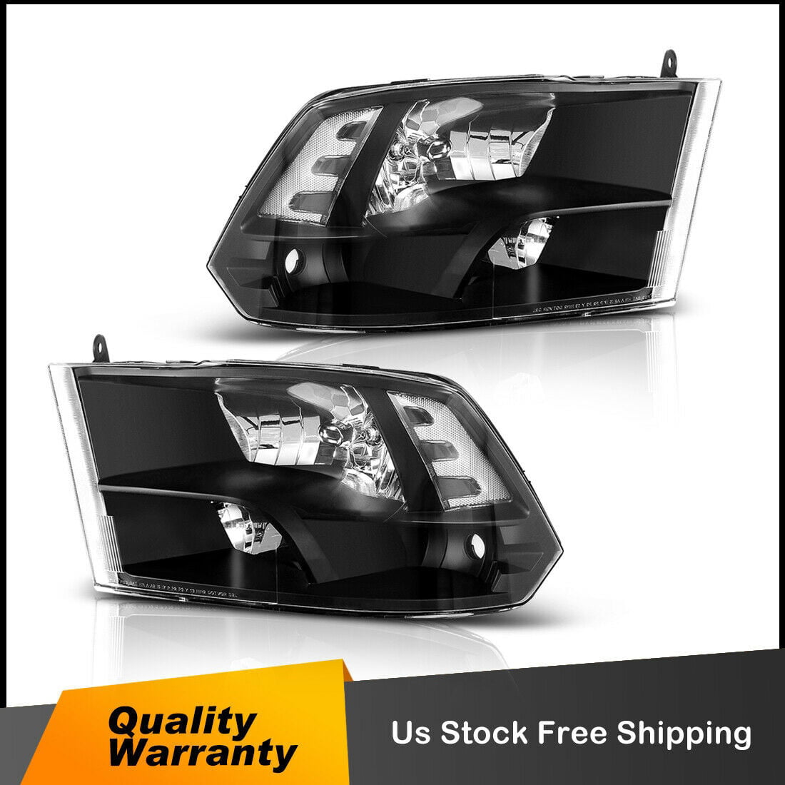 Quad Lamps For 2009-2018 Dodge Ram Factory Style Black Headlights Signal Nb 