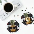 Disketp Pineapple With Black Glasses Funny Coasters,4 Pcs Leather