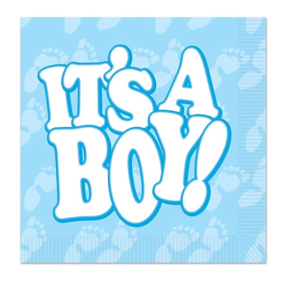 Club Pack of 192 Blue and White "IT'S A BOY!" Disposable Luncheon Party Napkins 5"