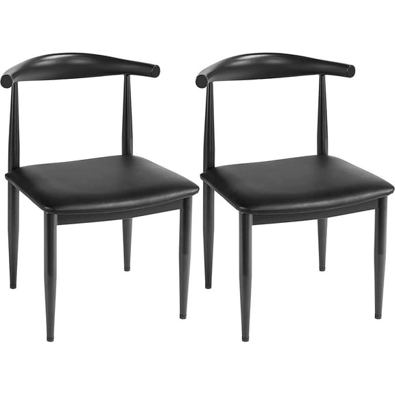 2pcs Dining Chairs Mid Century Armless with Backrest Fabric Leather Seat Metal Legs for Kitchen Living Room Chair - Black